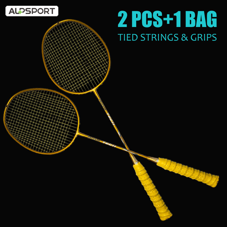 ALP RR 2Pcs With Bag 100% Carbon 4U G5 25Lbs Badminton Racket Beginner Level Genuine Men and Women Training Professional Offensive Type for Home Entertainment Fitness White Black Red Pink